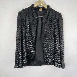 Vintage 80s Lucie Linden Women's Black Sequin Jacket size 40 Party UK